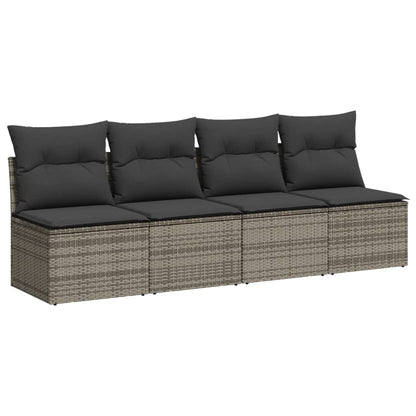 11-tlg. Garten-Sofagarnitur mit Kissen Grau Poly Rattan