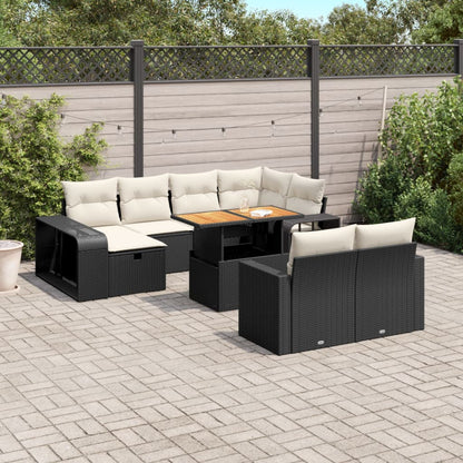 11-tlg. Garten-Sofagarnitur mit Kissen Schwarz Poly Rattan