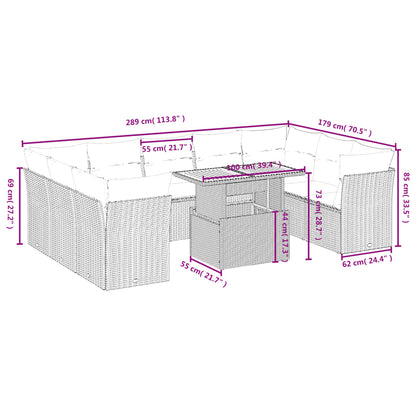 10-tlg. Garten-Sofagarnitur mit Kissen Schwarz Poly Rattan