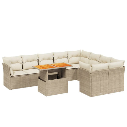 10-tlg. Garten-Sofagarnitur mit Kissen Beige Poly Rattan