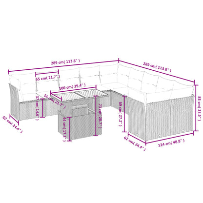 11-tlg. Garten-Sofagarnitur mit Kissen Beige Poly Rattan