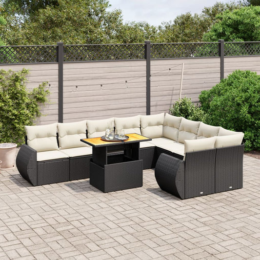 10-tlg. Garten-Sofagarnitur mit Kissen Schwarz Poly Rattan