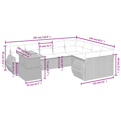 10-tlg. Garten-Sofagarnitur mit Kissen Beige Poly Rattan