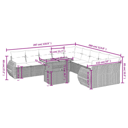 11-tlg. Garten-Sofagarnitur mit Kissen Beige Poly Rattan