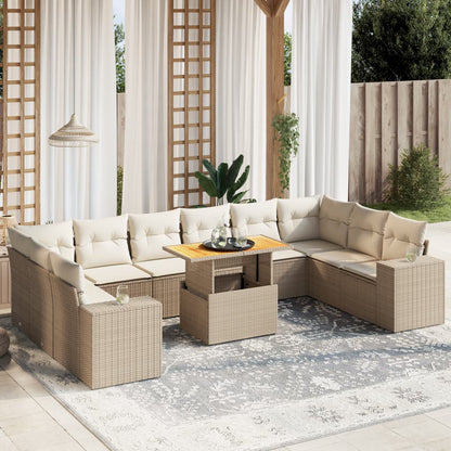 11-tlg. Garten-Sofagarnitur mit Kissen Beige Poly Rattan