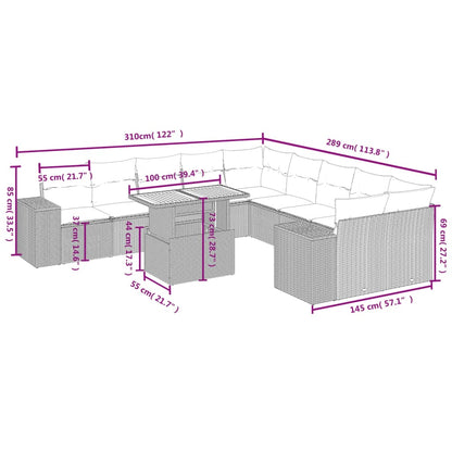 11-tlg. Garten-Sofagarnitur mit Kissen Grau Poly Rattan