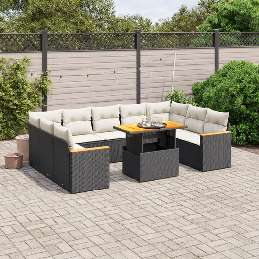 11-tlg. Garten-Sofagarnitur mit Kissen Schwarz Poly Rattan