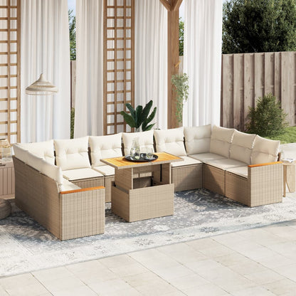 11-tlg. Garten-Sofagarnitur mit Kissen Beige Poly Rattan