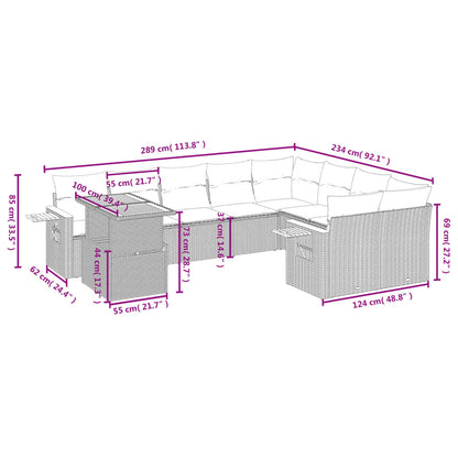 10-tlg. Garten-Sofagarnitur mit Kissen Beige Poly Rattan