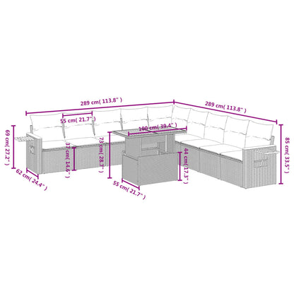 11-tlg. Garten-Sofagarnitur mit Kissen Grau Poly Rattan