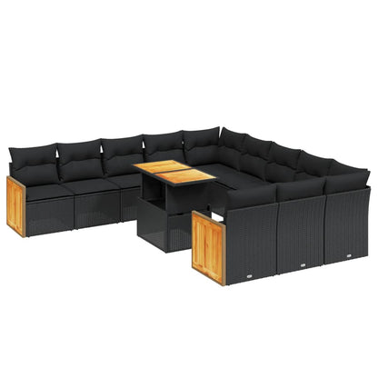 11-tlg. Garten-Sofagarnitur mit Kissen Schwarz Poly Rattan