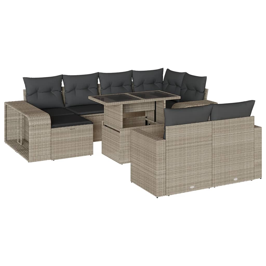 11-tlg. Garten-Sofagarnitur mit Kissen Hellgrau Poly Rattan