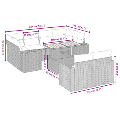 11-tlg. Garten-Sofagarnitur mit Kissen Beige Poly Rattan