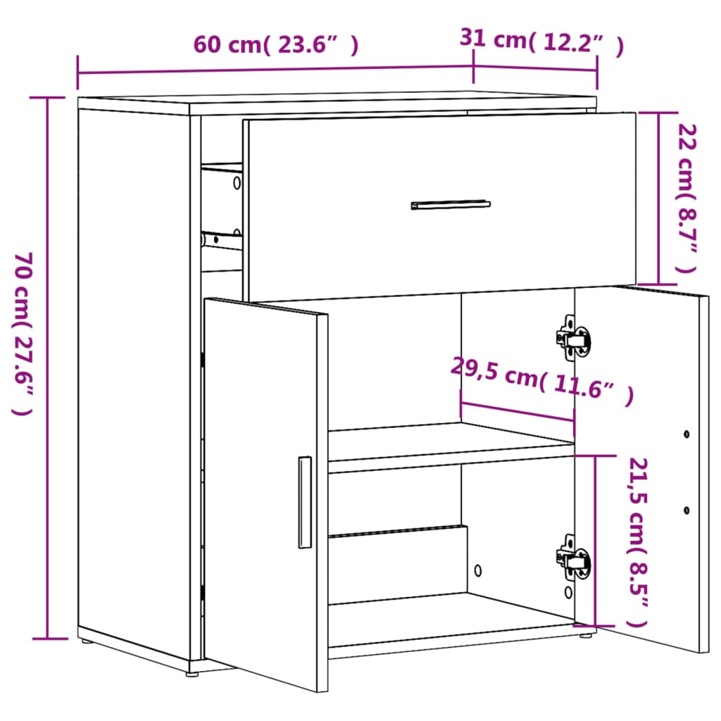 Sideboards 2 Stk. Grau Sonoma-Eiche 60x31x70 cm Holzwerkstoff