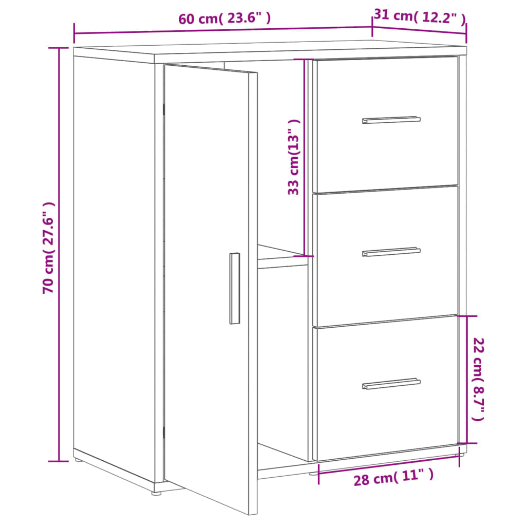 Sideboards 2 Stk. Grau Sonoma-Eiche 60x31x70 cm Holzwerkstoff