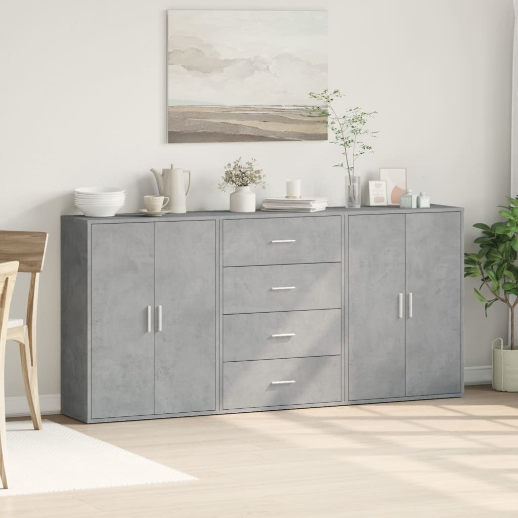 Sideboards 3 Stk. Betongrau 60x31x84 cm Holzwerkstoff