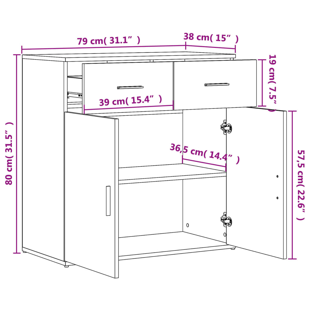 Sideboards 2 Stk. Schwarz 79x38x80 cm Holzwerkstoff