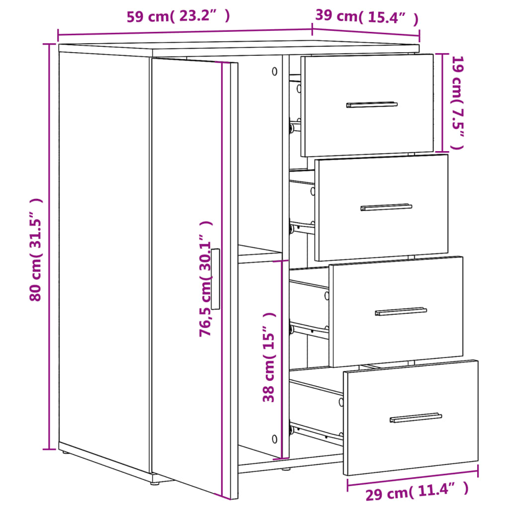 Sideboards 2 Stk. Weiß 59x39x80 cm Holzwerkstoff