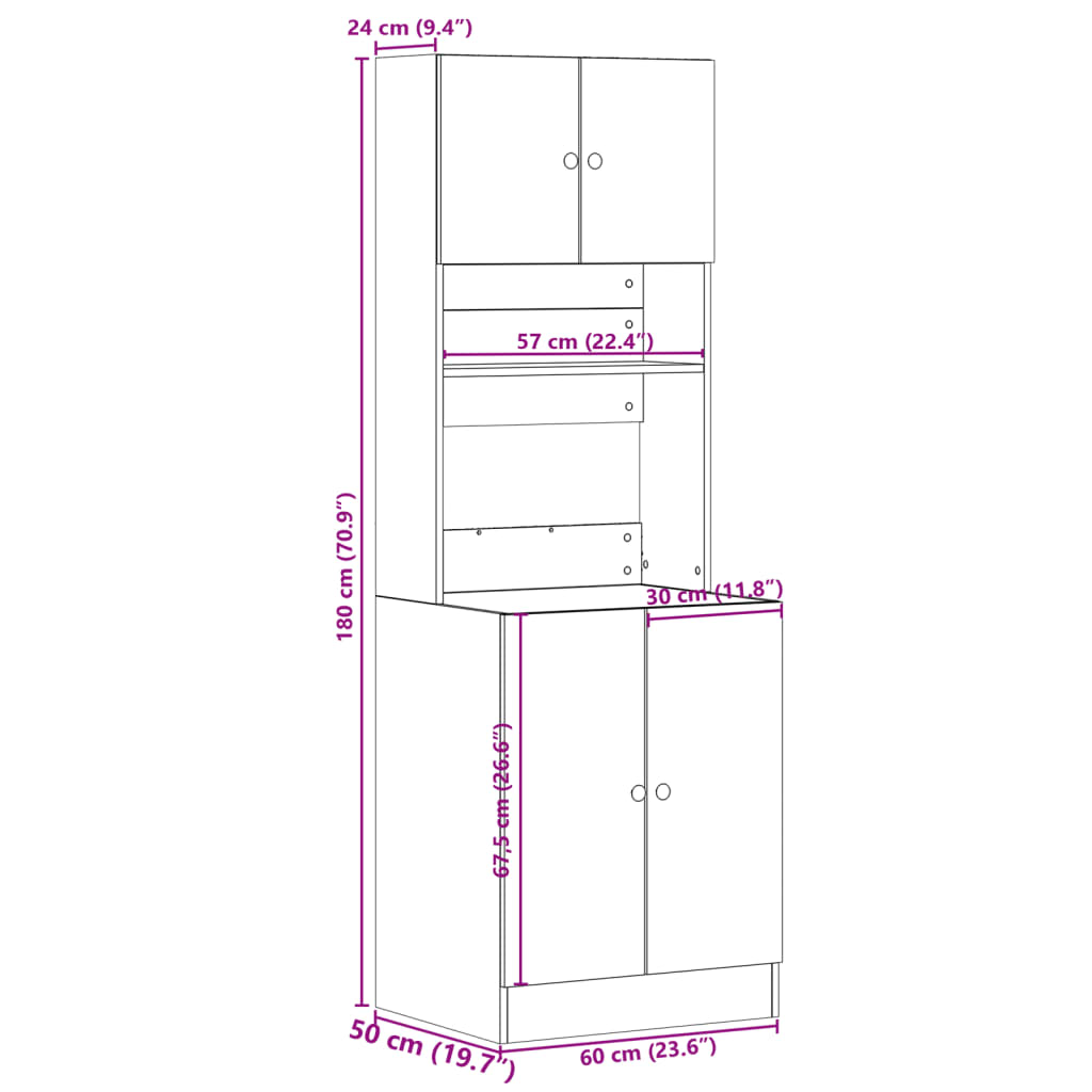 Küchenschrank Betongrau 60x50x180 cm Holzwerkstoff