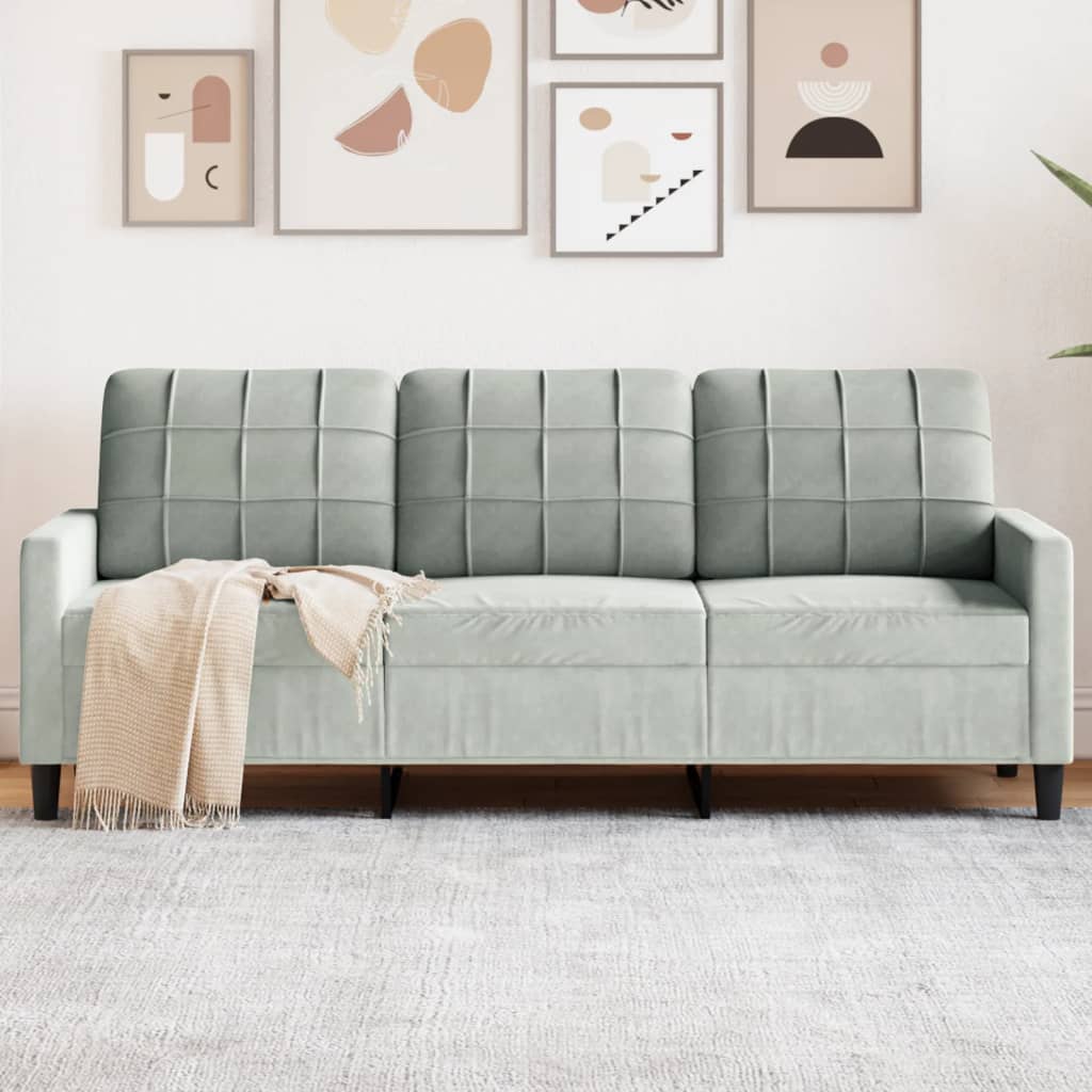 3-Sitzer-Sofa Hellgrau 180 cm Samt