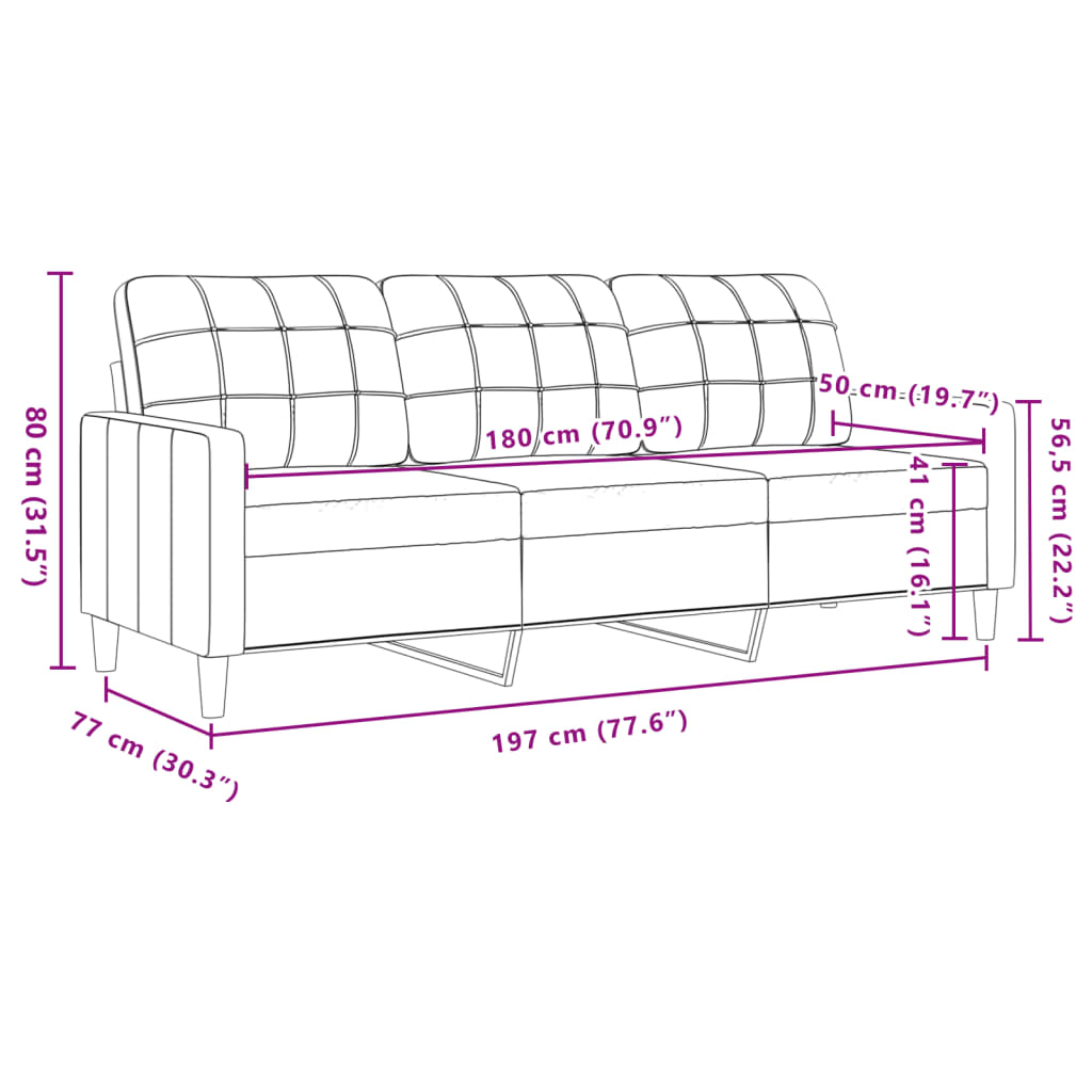 3-Sitzer-Sofa Rosa 180 cm Samt