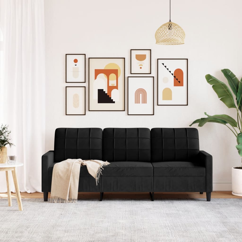 3-Sitzer-Sofa Schwarz 180 cm Samt