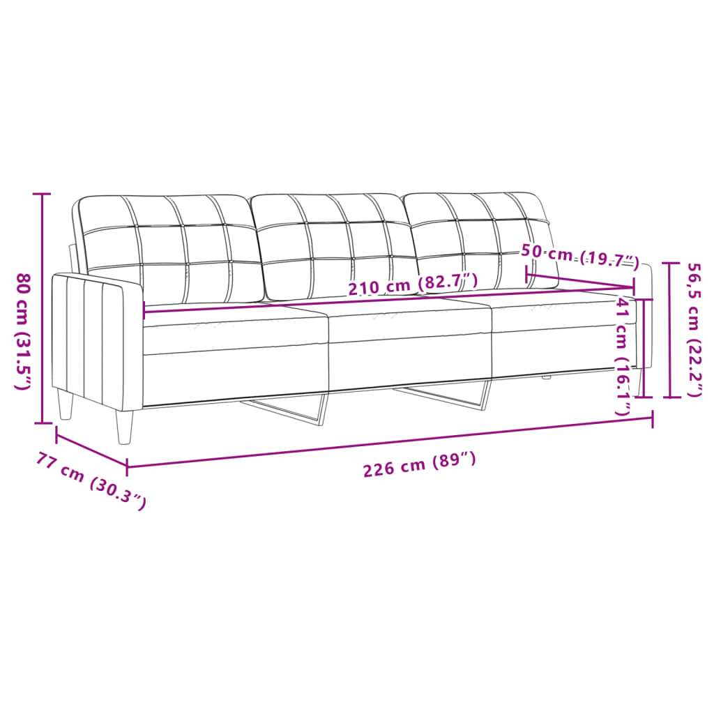 3-Sitzer-Sofa Hellgrau 210 cm Samt