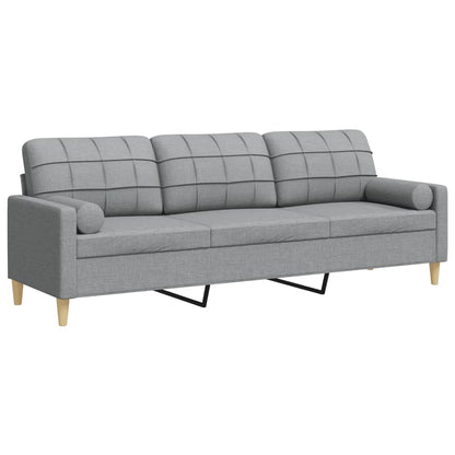 Sofa 3-Sitzer mit Zierkissen Hellgrau 210 cm Stoff