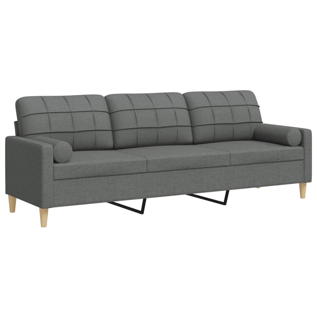 Sofa 3-Sitzer mit Zierkissen Dunkelgrau 210 cm Stoff