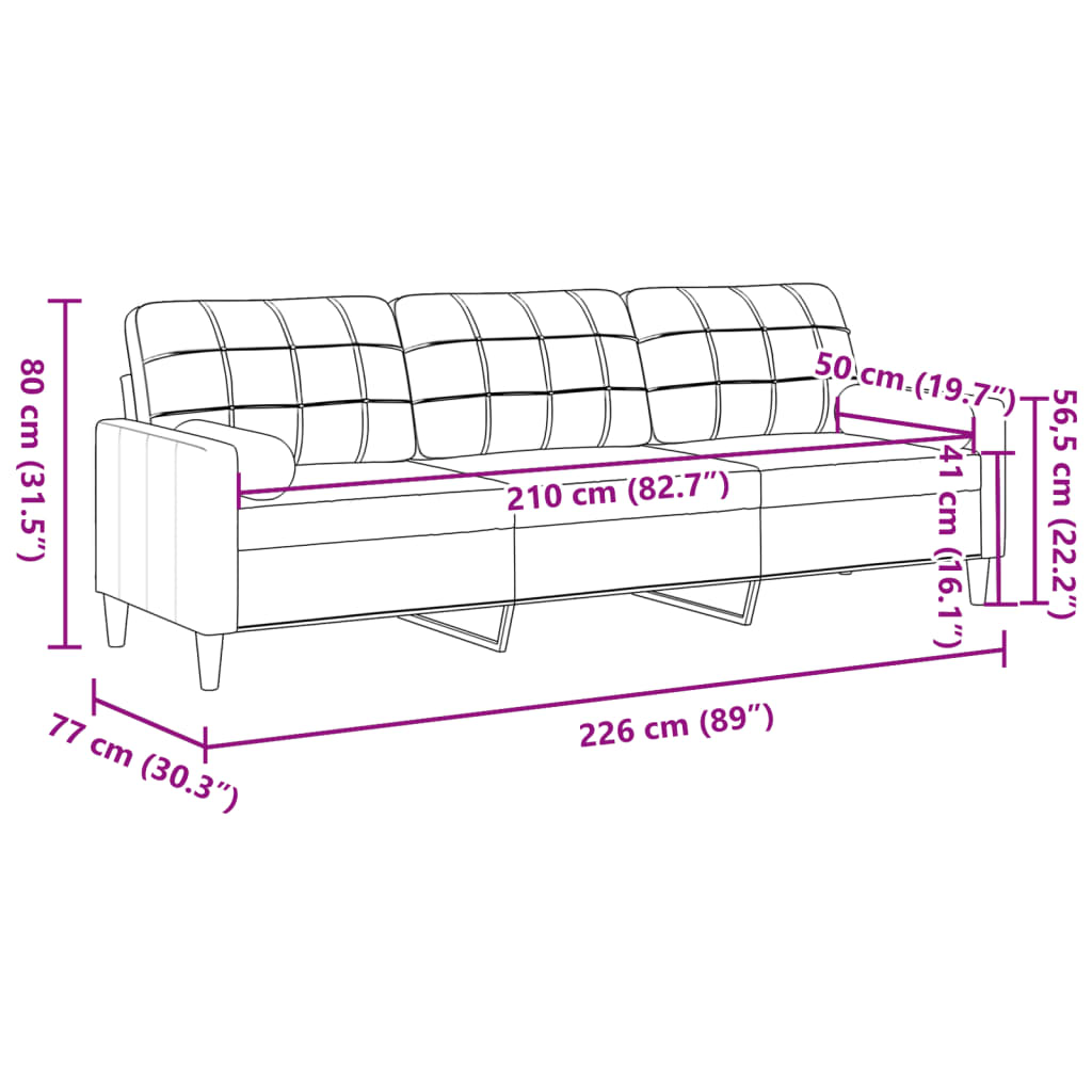 Sofa 3-Sitzer mit Zierkissen Dunkelgrau 210 cm Stoff