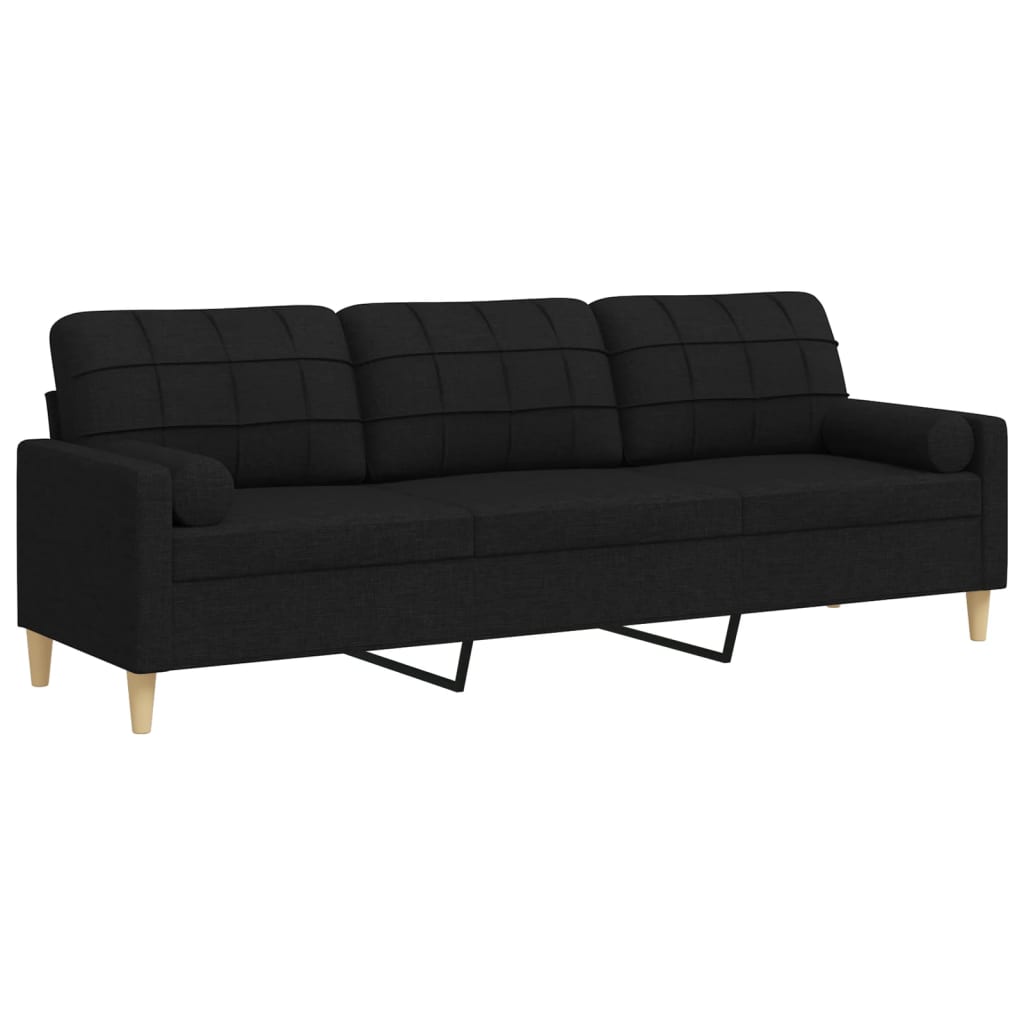 Sofa 3-Sitzer mit Zierkissen Schwarz 210 cm Stoff