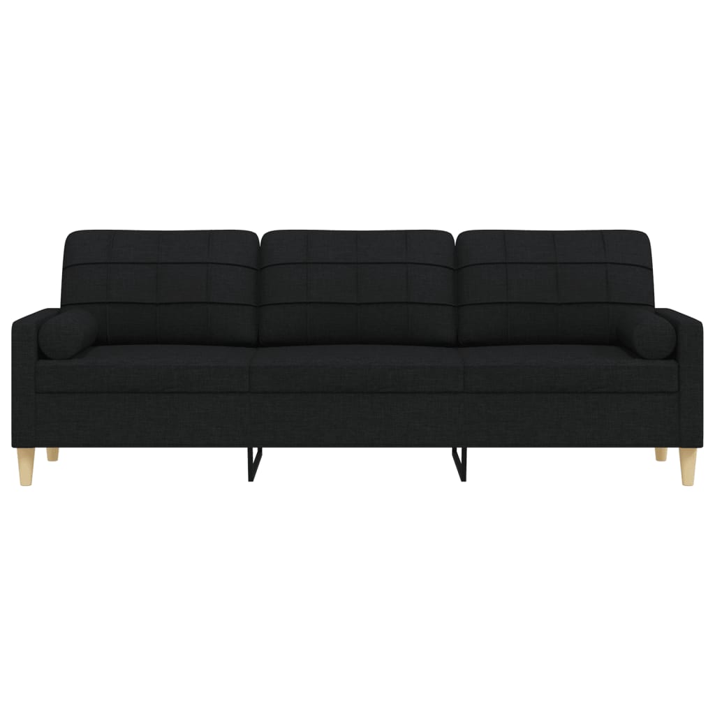 Sofa 3-Sitzer mit Zierkissen Schwarz 210 cm Stoff