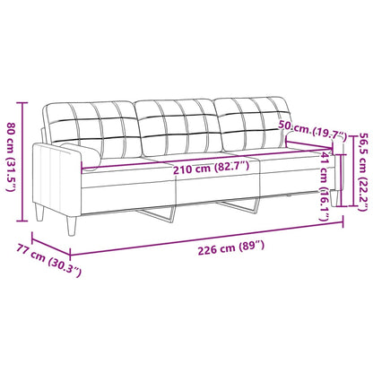 Sofa 3-Sitzer mit Zierkissen Schwarz 210 cm Stoff