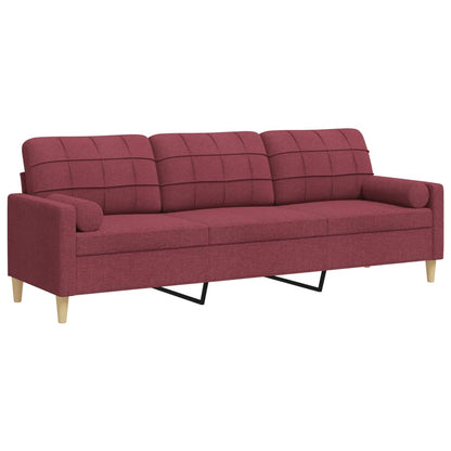 Sofa 3-Sitzer mit Zierkissen Weinrot 210 cm Stoff