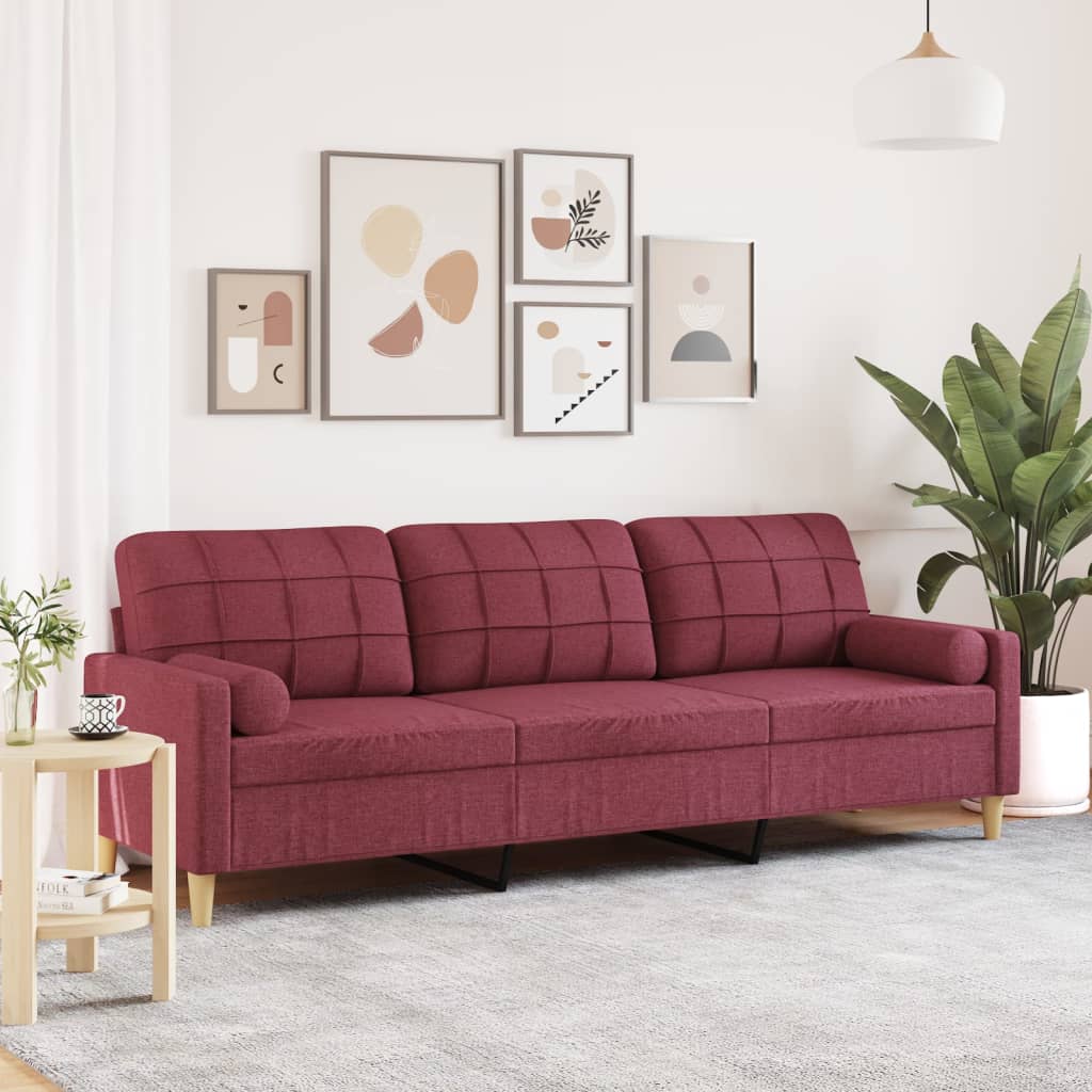 Sofa 3-Sitzer mit Zierkissen Weinrot 210 cm Stoff