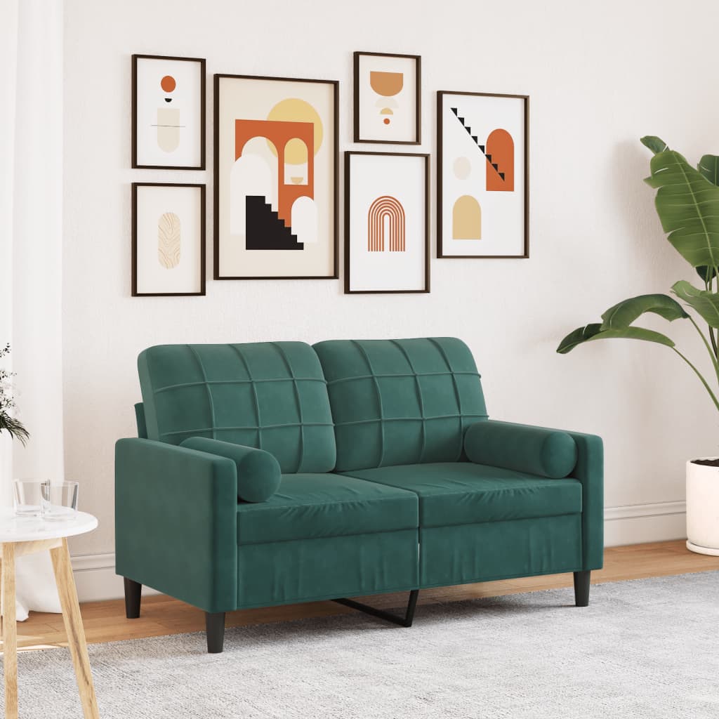 2-Sitzer-Sofa mit Zierkissen Dunkelgrün 120 cm Samt