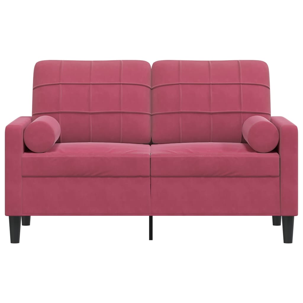 2-Sitzer-Sofa mit Zierkissen Weinrot 120 cm Samt