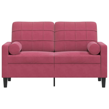 2-Sitzer-Sofa mit Zierkissen Weinrot 120 cm Samt