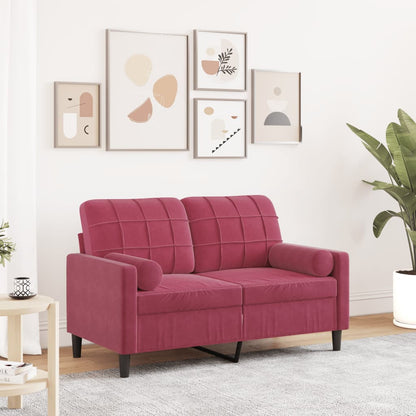 2-Sitzer-Sofa mit Zierkissen Weinrot 120 cm Samt