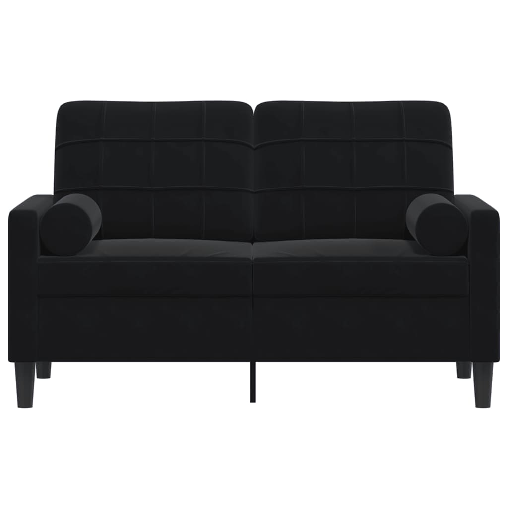 2-Sitzer-Sofa mit Zierkissen Schwarz 120 cm Samt