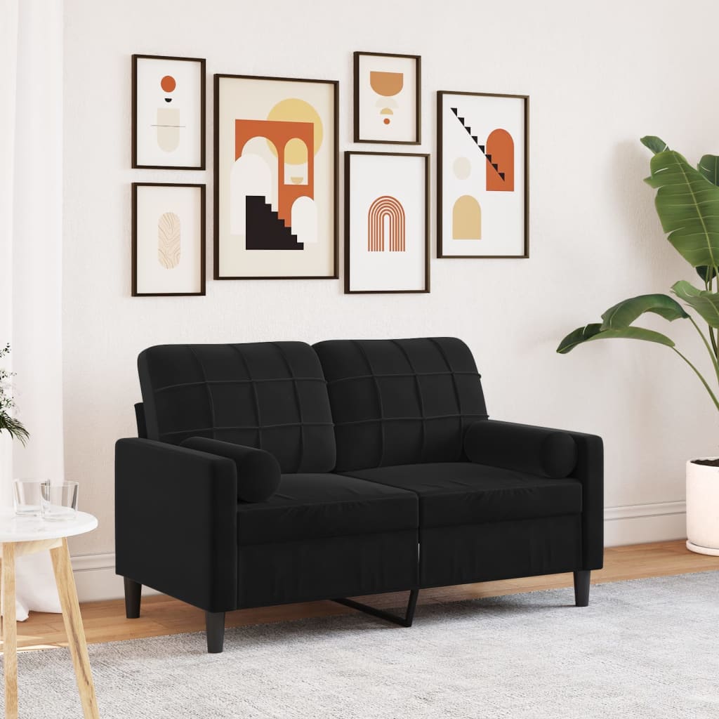 2-Sitzer-Sofa mit Zierkissen Schwarz 120 cm Samt