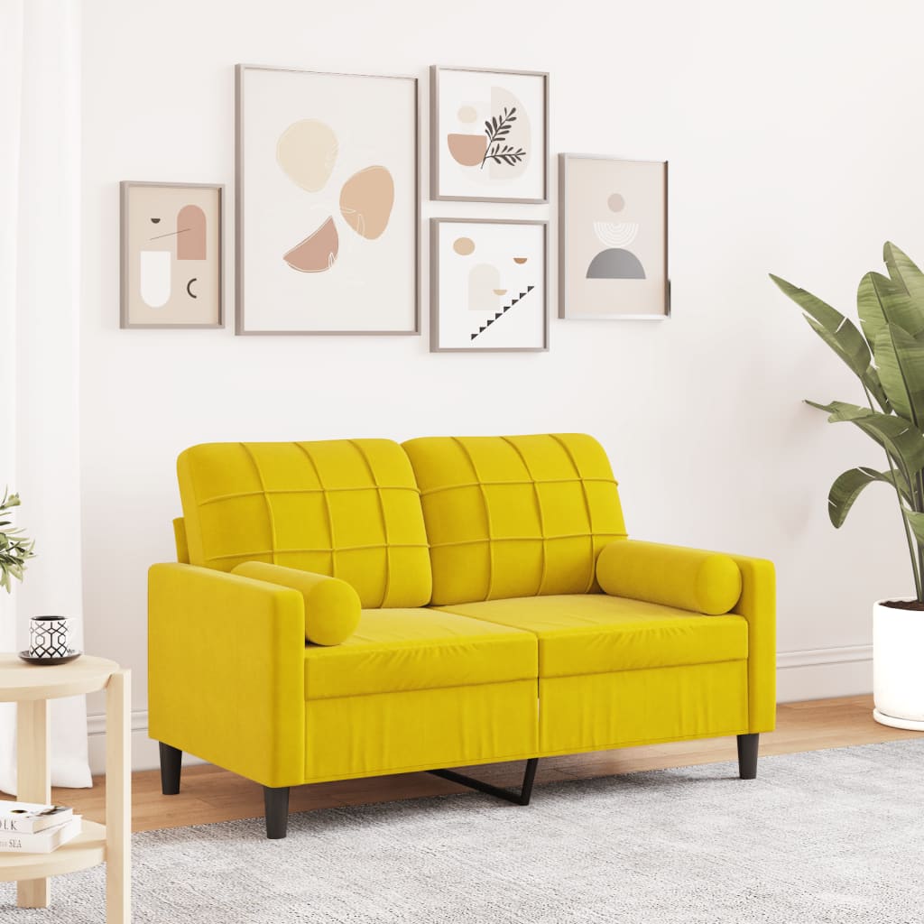 2-Sitzer-Sofa mit Zierkissen Gelb 120 cm Samt