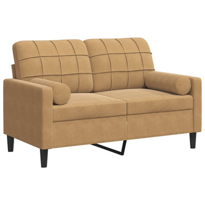 2-Sitzer-Sofa mit Zierkissen Braun 120 cm Samt