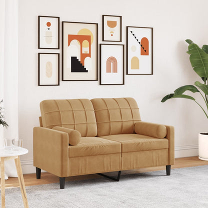 2-Sitzer-Sofa mit Zierkissen Braun 120 cm Samt