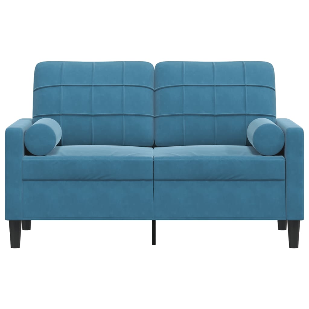 2-Sitzer-Sofa mit Zierkissen Blau 120 cm Samt