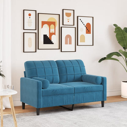 2-Sitzer-Sofa mit Zierkissen Blau 120 cm Samt