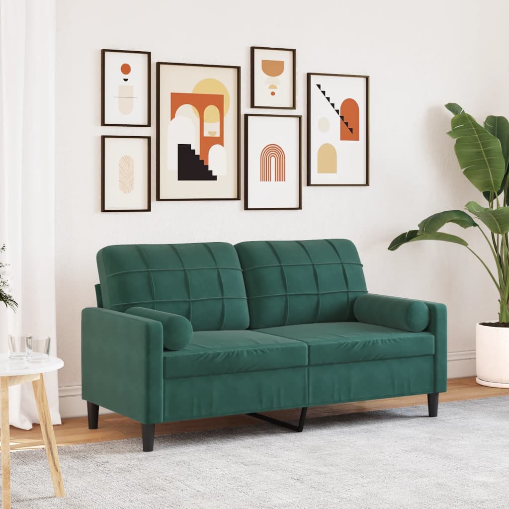 2-Sitzer-Sofa mit Zierkissen Dunkelgrün 140 cm Samt