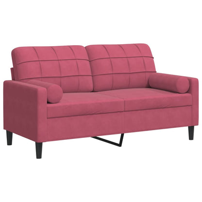 2-Sitzer-Sofa mit Zierkissen Weinrot 140 cm Samt