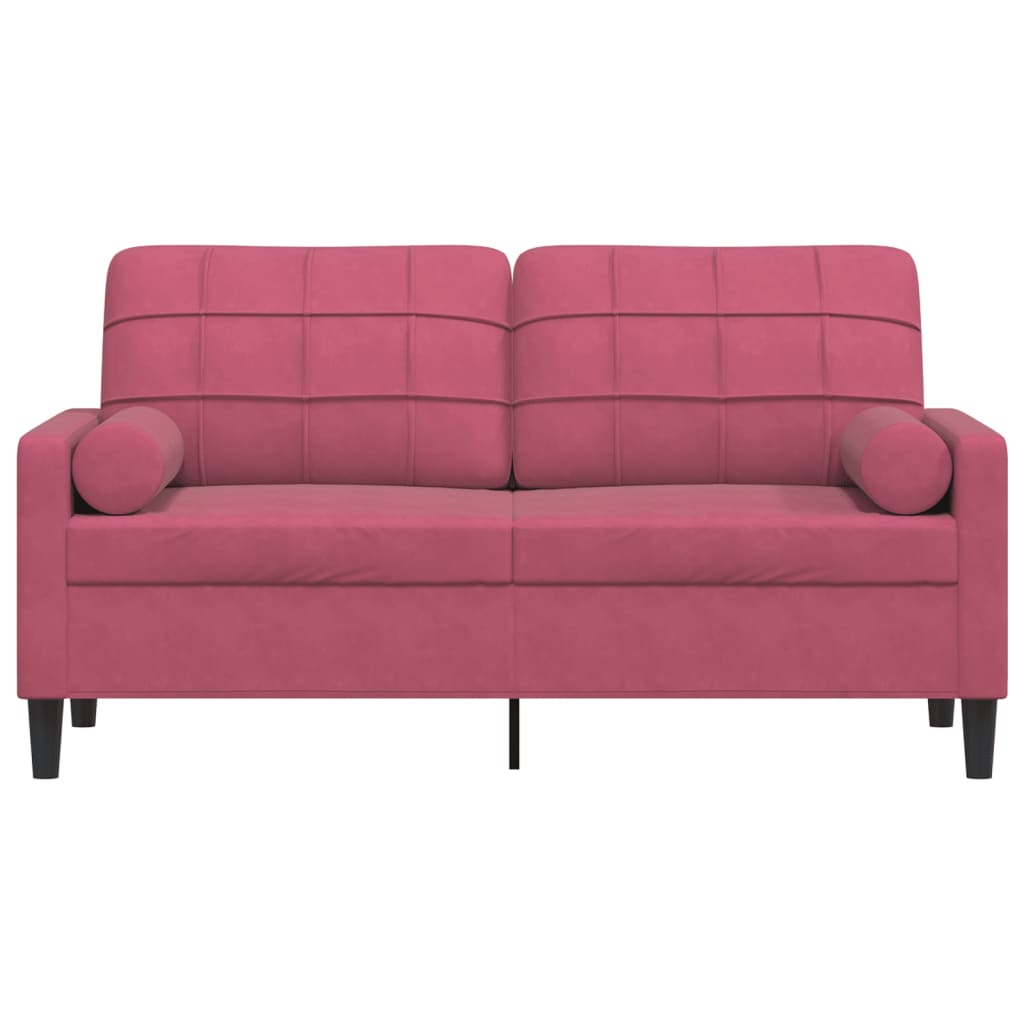 2-Sitzer-Sofa mit Zierkissen Weinrot 140 cm Samt