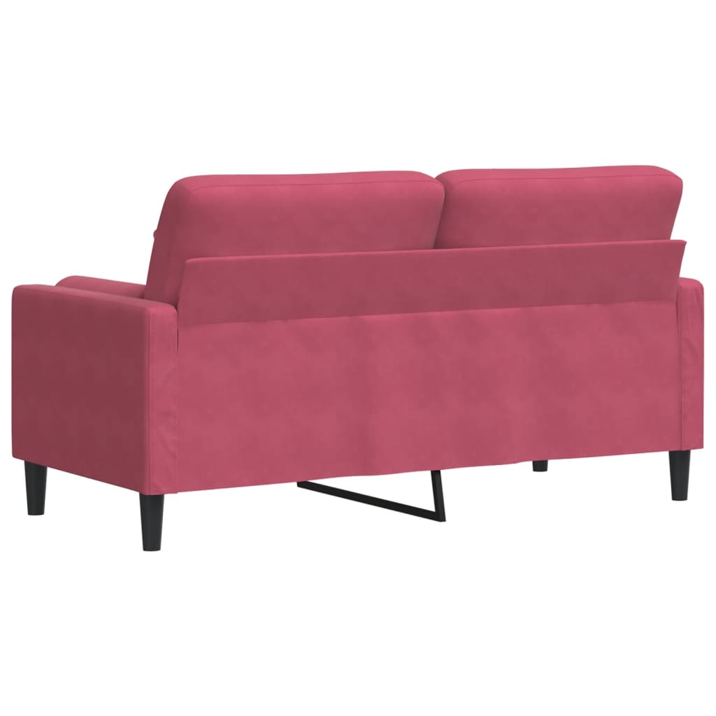 2-Sitzer-Sofa mit Zierkissen Weinrot 140 cm Samt